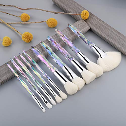 Kingtree Crystal Makeup Brush Set, 10PCS Sparkling Premium Makeup Brushes Professional Synthetic Bristles Foundation Blush Concealer Eyeshadow Makeup Brush for Girls - color: C