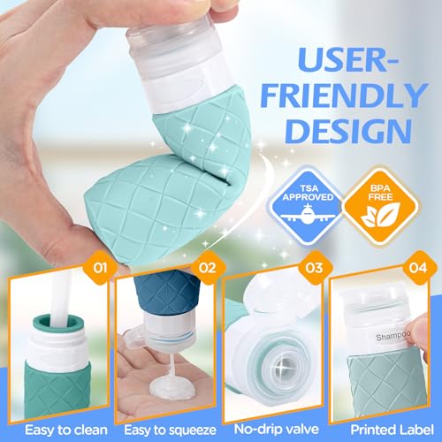 16 Pack Travel Bottles for Toiletries, TSA Approved Travel Size Toiletries Containers Set, BPA-Free Silicone Leak Proof Refillable Bottles Stackable Creams Jars Accessories Kit W/Clear Bag Mint Green - color: Mint Green