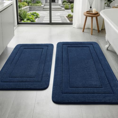 YIHOUSE Bathroom Rugs Sets 2 Piece, Towel-Like Soft Absorbent Thick High Density Memory Foam Bath Mat Set, Non-Slip Machine Washable Bath Rugs for Bathroom, Tub & Shower (32"x20"+24"x17", Dark Blue) - color: Dark Blue, size: 1'8" x 2'8" (17"x24"+20"x32")