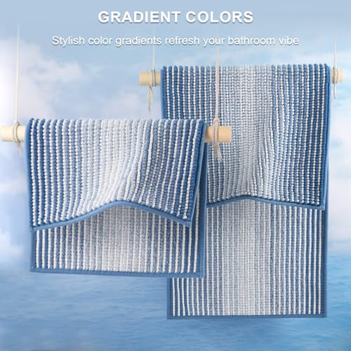 BSICPRO Bathroom Rugs and Mats Sets, 2 Piece Thick Absorbent Chenille Bath Mat Rug Set Non Slip, Soft Shaggy Bath Room Floor Mats for Bathroom, Machine Washable (Sky Blue, 20" x 47" Plus 16" x 24") - color: Sky Blue, size: 20" x 47" Plus 16" x 24"