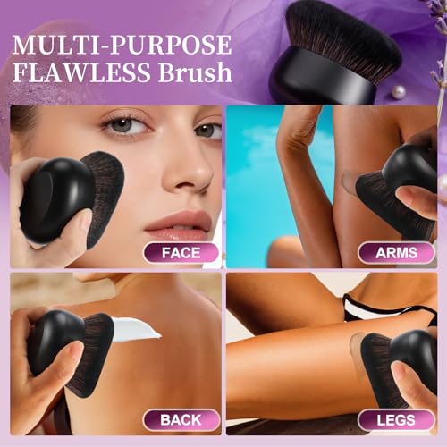 Extra Large Body Makeup Brush for Self Tanner, 75mm Leg Makeup & Bronzer Blend Kabuki Brush Ultra Soft Dense Vegan Bristles for Body Makeup, Oval Face & Back, Tattoo Cover up, Wet & Dry Use (Black)