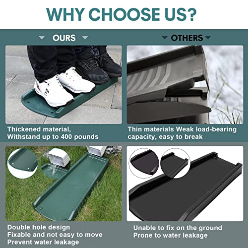 plusgutter Rain Gutter Downspout Splash Block, Gutter Downspout Extensions for Water Drainage, 24" Gutter Splash Guards Downspout Extender, Fixable Down spout Drain Trays with PE Nails(2 Pack, Green) - color: Green