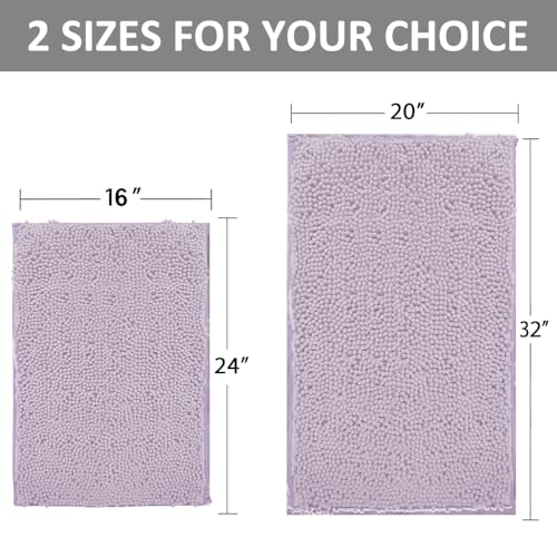 Chenille Bath Mats Set 2 Piece Non-Slip Luxury Bath Runner Rugs Extra Soft Absorbent Shaggy Washable Dry Plush Area Carpet Mats - Lavender - color: Lavender, size: 32"L x 20"W + 24"L x 16"W