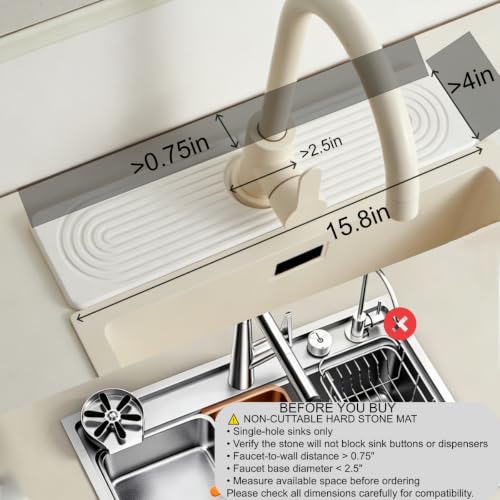 Stone Faucet Mat for Kitchen Sink, Faucet Mat Fast Drying Diatomite, Sink Splash Guard Water Absorbing Stone Tray for Sink, Counter Protector for Kitchen & Bathroom - color: White.15.8" x 3.9"