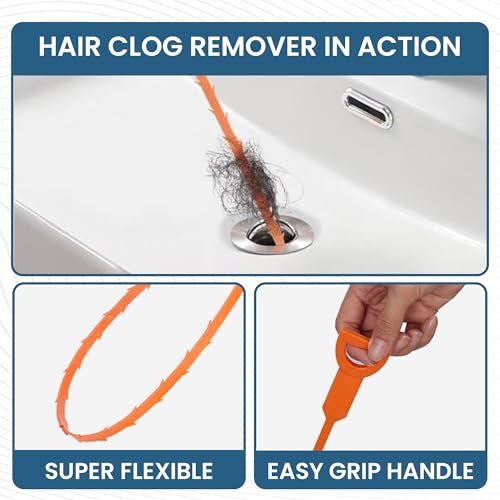 10 Pack drain clog remover Kit with 79 inch Flexible drain snake Tool 7 Hair Removers 2 Cleaning Brushes and 1 Pair Reusable Gloves for Home Use - style: Pack10-79"