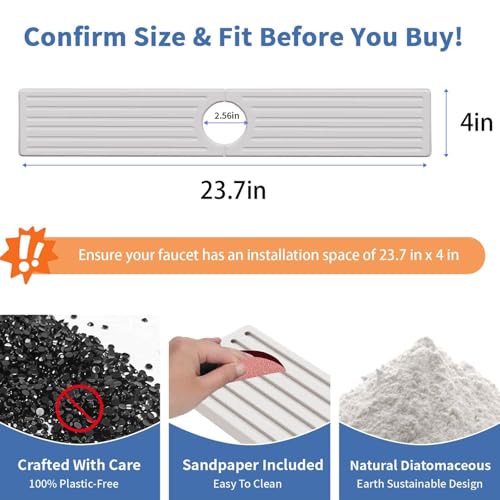 Kitchen Faucet Mat, Diatomite Sink Faucet Mat Splash Guard for Kitchen, Water Absorbing Stone Tray for Sink, Quick Drying Faucet Mat for Kitchen Sink, Absorbent Stone Drying Tray for Bathroom Counter - color: White Gray Style 1, size: 23.7" x 4"