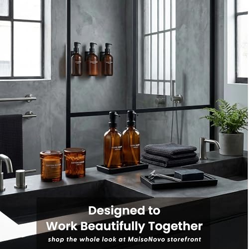 Maisonovo Kitchen Soap Dispenser Set - Hand and Dish Soap Dispenser Set with Amber Glass Soap Dispenser, Black Pumps & Ceramic Tray - color: Amber Bottles/ Black Pumps/ Black Ceramic Tray