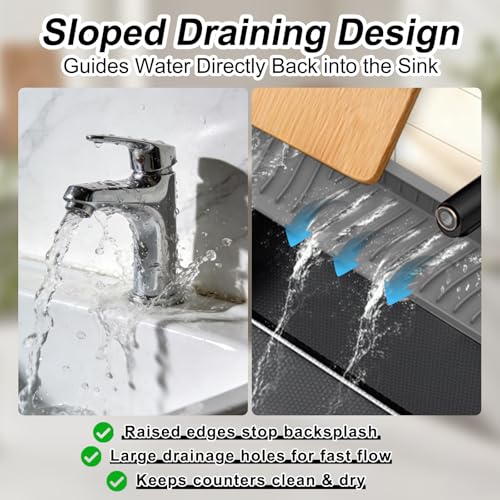 AZY 2-Piece Sink Splash Guard – Upgraded Silicone Draining Mats, Faucet Draining Design, Splash Guard for Kitchen Sink Area, Foldable Kitchen Faucet Mats