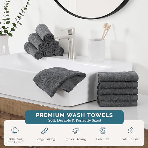 Casa Platino Wash Cloths Pack of 12-100% Cotton Washcloths for Daily use - 13"x13"- Soft, Gentle on Skin, Durable Stitching & Absorbent - Designed for Everyday Showers and Cleansing - Cool Grey - color: 01: Cool Grey, size: 12 Piece Wash Cloth