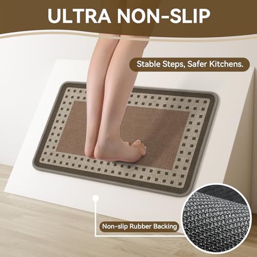 Kitchen Mats for Floor, 17''x59'' Washable Absorbent Kitchen Mat Non Slip, Braided Kitchen Runner Rug, Kitchen Sink Rug, Brown - color: B Graphic Brown, size: 17''x59''
