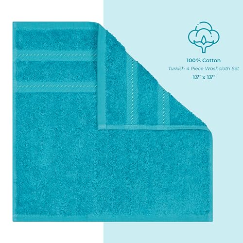 American Soft Linen 100% Cotton Luxury Turkish Towels, 4 PC Washcloth Set | Soft Absorbent Quick Dry OEKO Tex Standard 100 Certificated Durable Machine Washable Breathable Premium Hotel Quality - color: Aqua Blue, size: 4 PC (13"x13")