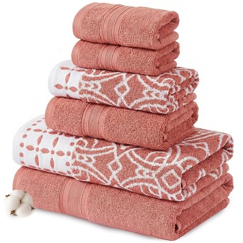 Modern Threads Monroe 6-Piece 100% Cotton Towel Set – Reversible Yarn Dyed Jacquard & Solid – Includes 2 Bath Towels, 2 Hand Towels, 2 Washcloths – Absorbent, Quick Dry, Soft & Durable – Clay - color: Clay, style: Modern
