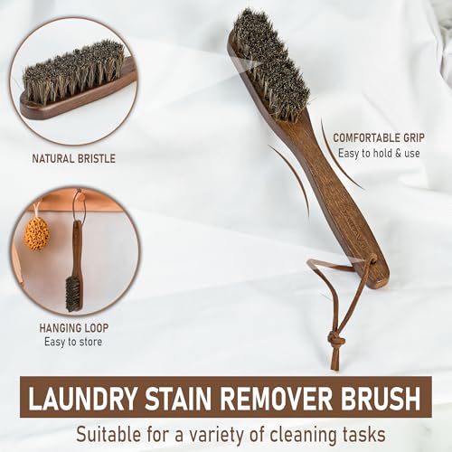 TAKAVU Horsehair Laundry Stain Brush Set, 2 Pack, Soft Bristle | Spot & Pre-Wash Cleaner for Delicate Fabrics, Clothes & Garments, Gentle Fabric Care, Removes Set-In Stains, Travel Use