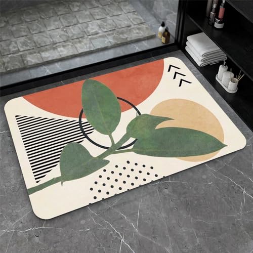 Diatomaceous Earth Bath Mat,Abstract Art Leaf Sun Non-Slip Volume Super Absorbent Fast Drying for Bathroom Kitchen Door mat,Eco-Friendly Easy to Clean 20×31Inch (50 * 80cm) - color: Abstract Art Leaf Sun, size: 1'8" x 2'8" (Rectangular)