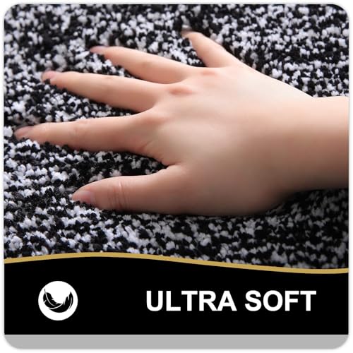 OLANLY Bathroom Rugs Sets 3 Piece, Soft Absorbent Microfiber Bath Mats and U-Shaped Contour Toilet Rug, Home Decor Accessories, Non-Slip, Bath Mat Set for Bathroom (47"x20"+24"x16"+24"x20", Black) - color: Black and White, size: 47" X 20" + 24" X 16" + U