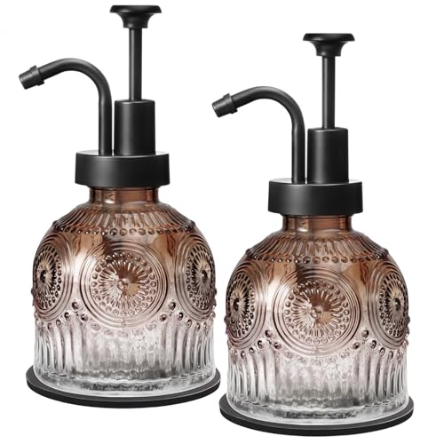 SheeChung Vintage Soap Dispenser, Kitchen Dish Soap Dispensers with Pump Mat, Glass Hand Soap Dispenser for Bathroom, Liquid, Lotion, Refillable, Rustic Farmhouse Decor-Brown (Black Pump, 2 pk) - color: Brown Gradient-black Pump-2 Pack