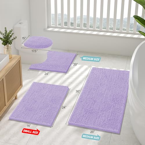 Smiry Luxury Chenille Toilet Rugs U-Shaped 20x20, Soft Absorbent Non-Slip Contour Bathroom Rugs for Toilet, Machine Washable Contoured Bath Mats, Purple - color: Purple, size: 20" X 20" Contour Rug