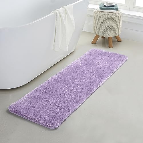 YHF Bathroom Runner Rugs 17" X 59", Extra Thick & Soft Microfiber Shaggy, Machine Washable Bath Mats, Absorbent Bath Rugs, Non-slip Rubber Backing Bath Mat for Bathroom Floor, Tub and Shower, Lavender - color: Lavender Sky, size: 17" X 59" (Rectangular)