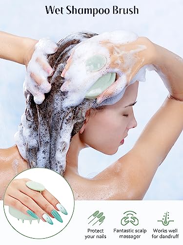 HEETA Scalp Massager Hair Growth 2-Pack, Silicone Scalp Scrubber Shampoo Brush for Exfoliation Dandruff Removal Head Massage Stress Relax, Wet & Dry Use for Women Men Hair Care, Wheat Straw Material - color: Light Green & Beige