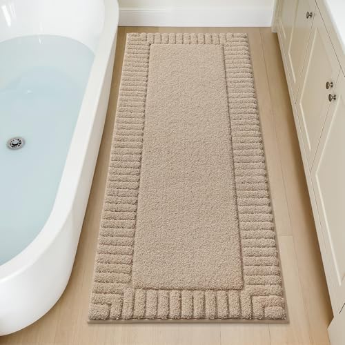 LUMI Bathroom Rugs Non Slip with Rubber Backing, Extra Soft Plush Microfiber Bath Rug Absorbent, Machine Washable Bath Mat Quick Dry for Tub, Shower, Hotel, Beige, 24"x60" - color: Beige, size: 24" x 60"