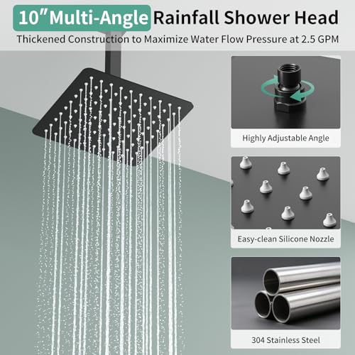 Shower Faucet Set Shower System - SR SUN RISE Matte Black Shower Trim Kit with Dual Shower Head, 10'' Ceiling Rainfall 6'' Wall Mount with Handheld Shower for Couples, Complete 6 Diverter Valve - color: Black, size: 10 Inch