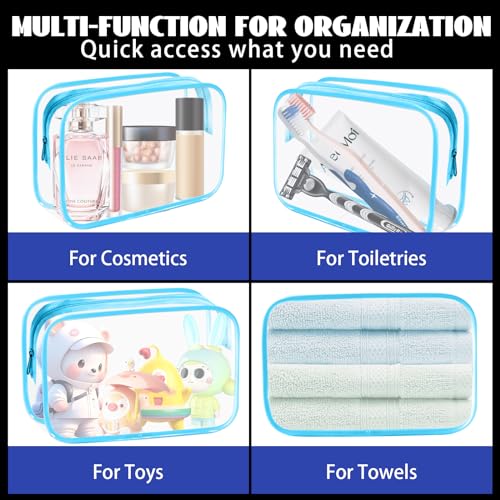 YedsIntu 16 Pieces Clear Cosmetic Bags, PVC Clear Pouch with Zipper TSA Approved Toiletry Bag for Travelling, Waterproof Transparent Travel Makeup Cosmetic Organizer Case for Men and Women (Blue-M) - color: Blue-M