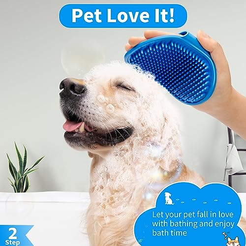 Comotech 3-in-1 Dog Grooming Brush | Adjustable Handle Shampoo Brush & Scrubber for Short & Long Haired Dogs & Cats (Blue Blue White) - color: Blue Blue White