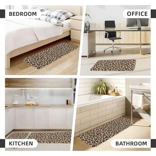 Leopard Print Kitchen Rugs Microfiber Floor Mats Cheetah Cushioned Carpet Runner Rug for Laundry Bathroom Living Room, 2 Piece Set 17"X 47" + 17"X 30" - color: Leopard Print