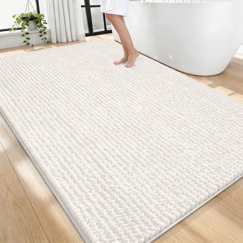 OLANLY Thick Large Bathroom Rugs 70x46, Extra Soft Absorbent Chenille Bath Rugs, Rubber Backing, Machine Wash Dry, Bath Mats for Bathroom Floor, Tub and Shower, Home Decor Accessories, Ivory - color: Ivory, size: 70" X 46"