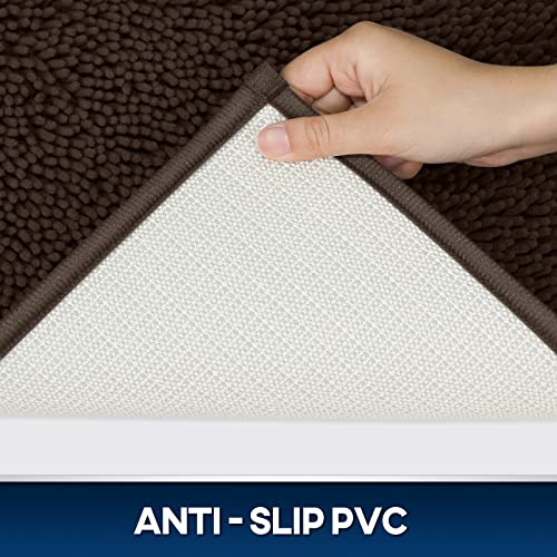 TREETONE Chenille Bath Mat 3 Piece Bathroom Rugs Set, 20x20 Inchs U-Shape Contoured Toilet Mat & 20x32 Inchs Rug & Lid Cover Water Absorbent Plush Rugs for Tub Shower & Bath Room -Chocolate Brown - color: Chocolate Brown, size: Set of 3-Medium 20" x 30"/C