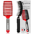Boar Bristle Hair Brush Set of 2, HIPPIH Wet & Dry Hair Brushes Made by Fine Natural Boar Hair Can Adds Shine and Smoothing, Detangling Hairbrush for Women, Men & Kids' Long Curly Thick Hair - color: Black & Red