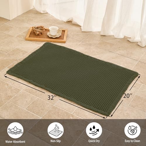 Waffle Bath Mat Non Slip, Boho Bathroom Rug, Super Absorbent Quick Dry Bathroom Mat, Soft Farmhouse Bath Rug with Tassels, Small Washable Shower Mats for Floor 20"x32", Olive Green - color: Olive Green, size: 1'8" x 2'8" (Rectangular)