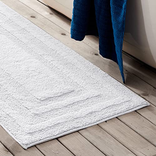 Eddie Bauer - Bathroom Rug, 100% Soft Plush Tufted Cotton Runner Rug, Highly Absorbent, Quick-Dry, and Skid-Resistant Backing (Logan White, 22" x 60") - color: White, style: 22" x 60"