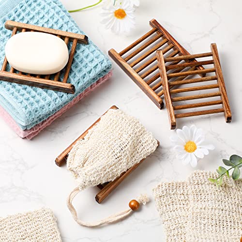 Soap Exfoliating Bag Holder Set Included Bathroom Wooden Soap Dish Pine Wood Soap Holder Tray Natural Bar Soap Pouch Mesh Bath Soap Saver Bag Container (Carbonized Color, 40 Pcs) - color: Carbonized Color