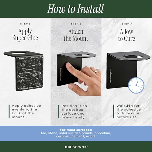 Shampoo and Conditioner Dispenser Wall Mounted Set of 2 Black - No Drill Shower Soap Dispenser for Bathroom Refillable - Spa Hotel Style Accessories by MaisoNovo - color: Black Set of 2