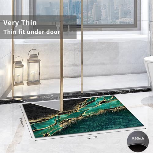 Black and Gold Green Bathroom Rugs,Emerald Green Marble Hunter Dark Green Bath Rug Set 3 Piece,Abstract Modern Rubber Quick Dry Super Absorbent Bath Mat - color: Green Gold Marble