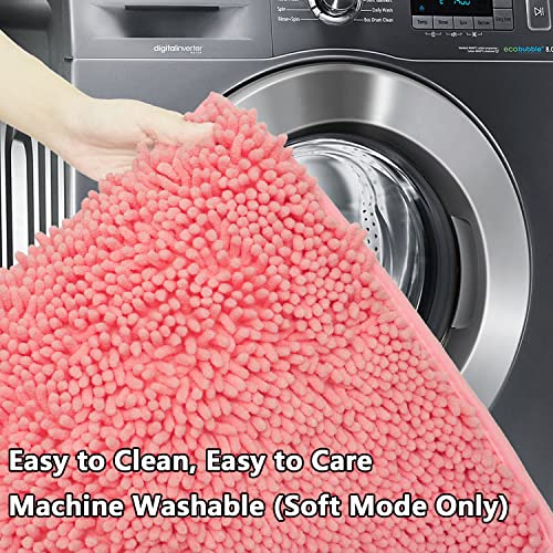 Bathroom Rugs Chenille 3-Piece Extra Soft and Absorbent Shag Bathroom Rugs, Machine Wash Mat, Strong PVC Non-Slip Underside, Plush Carpet Mats (Pink) - color: Pink, size: 2'8" x 1'8" (16x24"+20x32"+20x20"U shape）
