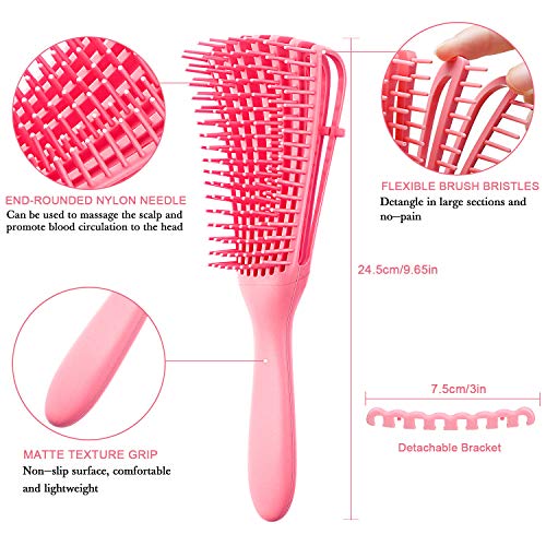 2 Pieces Detangling Brush for Afro America/African Hair Textured 3a to 4c Kinky Wavy/Curly/Coily/Wet/Dry/Oil/Thick/Long Hair, Knots Detangler Easy to Clean (Pink, Green) - color: Pink, Green