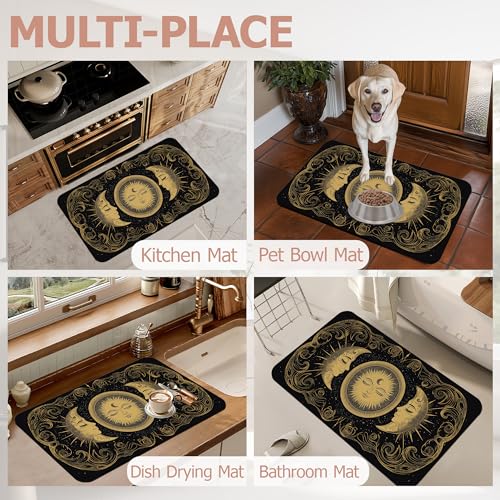 Mystical Moon Sun Bath Mat,Astrology Diatomaceous Earth Bath Mat,Rubber Backing Quick Dry Absorbent Washable Bathroom Rugs for Tub Non Slip 17"x29.5" - color: Mystical Moon Sun,astrology
