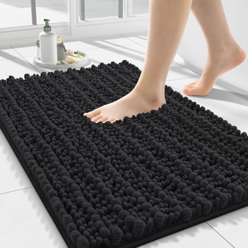 Smiry Bathroom Rugs Mat 24x16, Extra Soft Absorbent Chenille Bath Rugs, Non Slip Rubber Backing Machine Washable Quick Dry Bath Mats for Bathroom Floor, Tub, Shower, Home Decor Accessories, Black - color: Black, size: 24'' X 16''