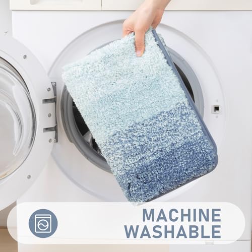 Bsmathom Bathroom Rug Set Bath Rugs Microfiber Non Slip Bathroom Set 4 Piece with Toilet Cover, Washable Absorbent Bath Mat, Dusty Blue - color: Dusty Blue, size: 18"x26"+20"x31"+U20"x24"+Cover19"x21"