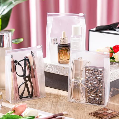 Xuniea 100 Pcs Mini Clear Makeup Bag PVC Small Travel Toiletry Organizer Pouches Bulk Waterproof Transparent Plastic Cosmetic Bag with Zipper for Women Men Travel(5.1'') - size: 5.1''