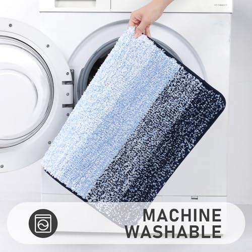 Bsmathom Bathroom Rugs Sets 4 Piece, Soft Absorbent Microfiber Bath Rugs with U-Shaped Contour Toilet Rug and Toilet Lid Cover, Thick Non-Slip Plush Shaggy Bath Mat Set,Navy Blue - color: Navy Blue, size: 18"x26"+20"x31"+U20"x24"+Cover19"x21"