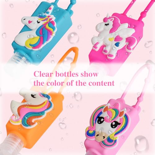Refillable Travel Bottles Containers, 4 Pack Hand Sanitizer Travel Size Holder with Empty Silicone Clip-Filp Bottles, Leak Proof Portable Bottle for Liquid Soap, Lotion (Unicorn) - color: unicorn