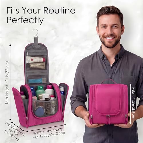 Bago Travel Toiletry Bag for Women and Men X-Large Waterproof Hanging Large Toiletry Bag for Bathroom and Travel Bag for Toiletries Organizer -Travel Makeup Bag (Pink) - color: Pink, size: X-Large