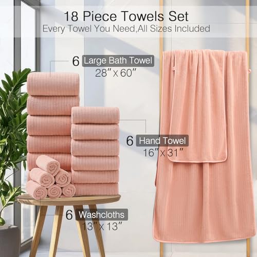 18 Piece Family Bath Towel Set Include 6 Bath Towels,6 Hand Towels and 6 Washcloths Soft Bathroom Towel with Hanging Loops,Highly Absorbent Quick Dry Towels Set for Bathroom,Hotel and Spa-Orange - color: Orange, size: 18-Piece Set