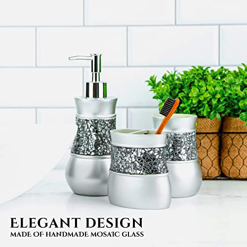 Creative Scents Crackled Glass Bathroom Tumbler Cup - Decorative Silver Crackled Glass Rinse Mug for Water, Best Tumblers for Mouthwash/Rinsing - style: Toothbrush Cup