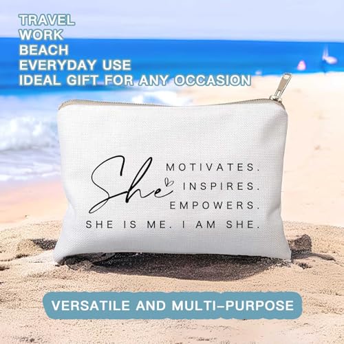 She Motivates Inspires Empowers Makeup Bag She is Me Entrepreneurship Gift Women's Motivational Cosmetic Bags Powerful and Inspirational Travel Bag Gift for Her - color: She Motivates