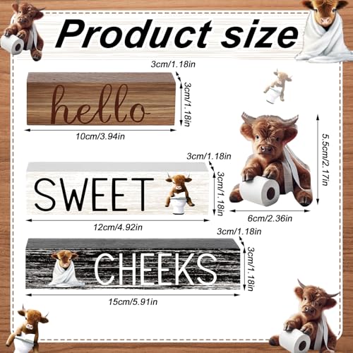 Cinnvoice 4 Pcs Highland Cow Bathroom Decor Farmhouse Bathroom Decoration Western Hello Sweet Cheeks Table Centerpiece Gift for Christmas Valentines Back to School - style: Highland Cow Hello Sweet Cheeks