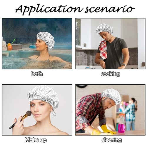 2 PCS Shower Cap Reusable Waterproof Adjustable Double Layer Elastic Dry Hair Bathing Caps Aesthetic Cute for Women Girls-Spot Gray - color: H-18-Spot Gray